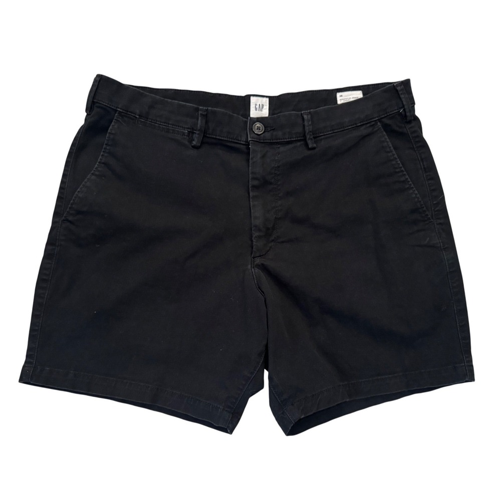 GAP Men Essential Khaki Shorts‎ Black Size 36 Flat Front Casual Cotton